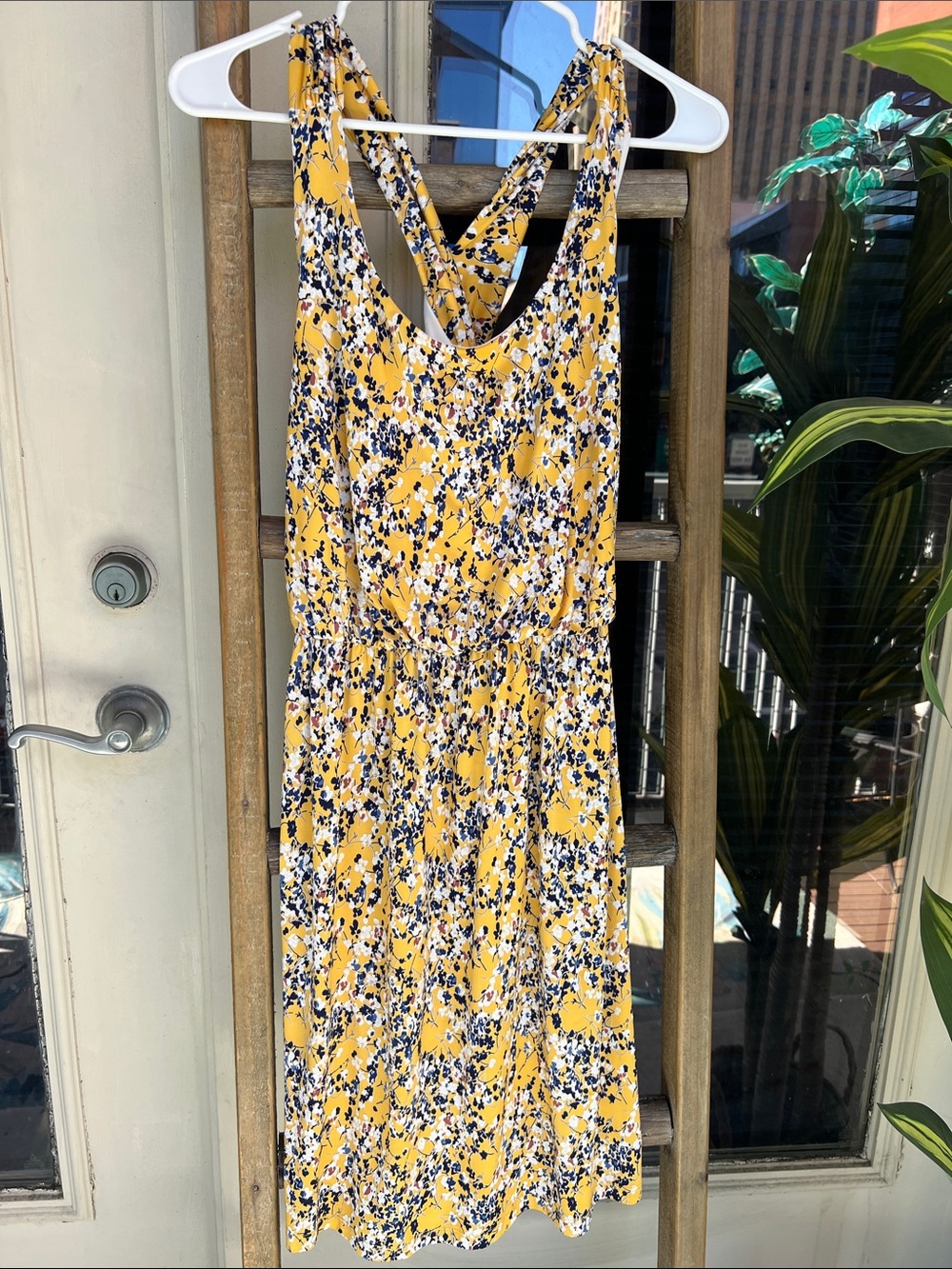 Kaileigh Yellow Floral Midi Dress with Crisscross Back